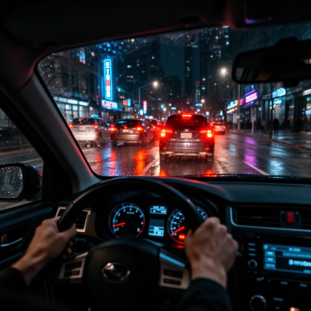 Frustrated driver in city traffic